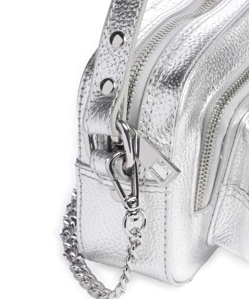Metallic Helena Umhängetasche genarbtes Leder silber