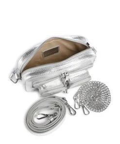 Metallic Helena Umhängetasche genarbtes Leder silber