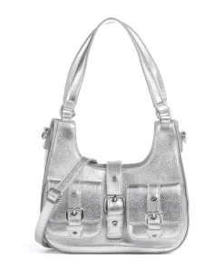 Metallic Small Alva Schultertasche genarbtes Leder silber