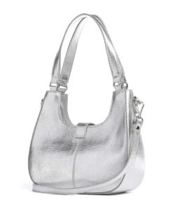 Metallic Small Alva Schultertasche genarbtes Leder silber