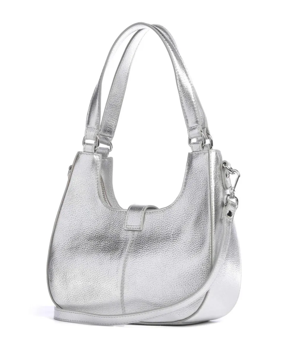 Metallic Small Alva Schultertasche genarbtes Leder silber