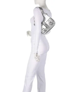 Metallic Small Alva Schultertasche genarbtes Leder silber