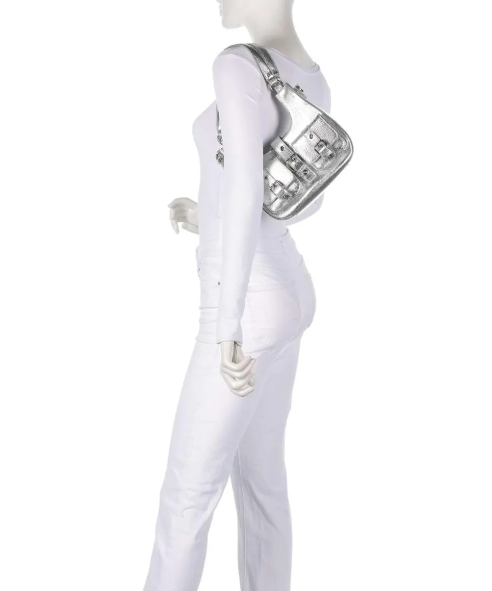 Metallic Small Alva Schultertasche genarbtes Leder silber