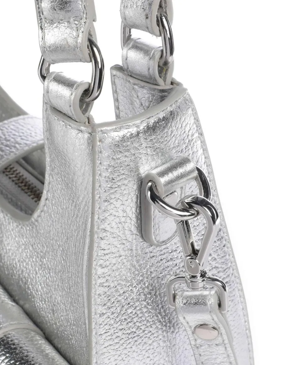 Metallic Small Alva Schultertasche genarbtes Leder silber
