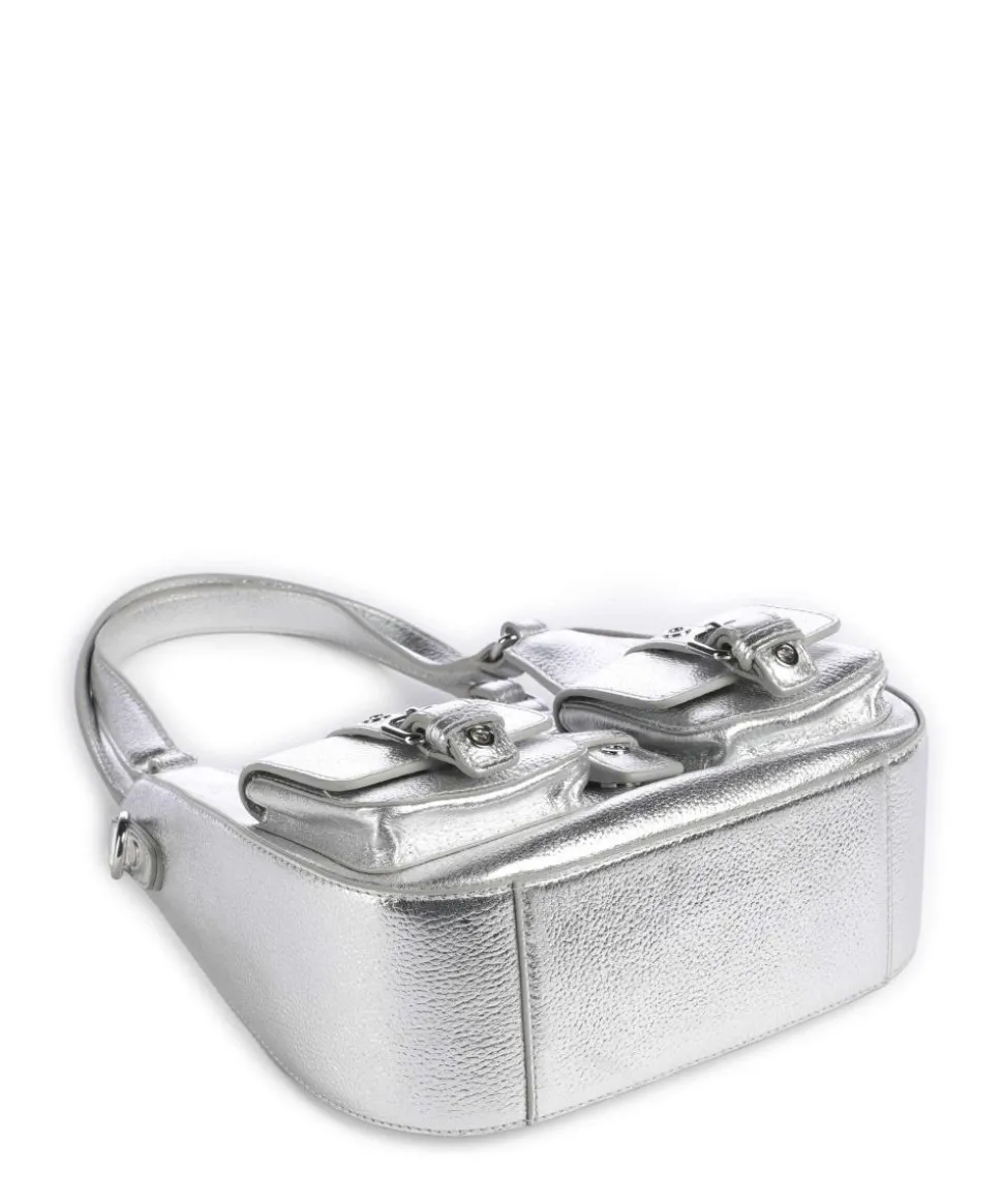 Metallic Small Alva Schultertasche genarbtes Leder silber