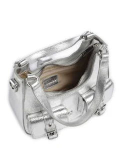 Metallic Small Alva Schultertasche genarbtes Leder silber