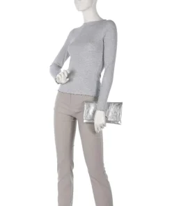 Mimosa Strass Clutch genarbtes Leder silber