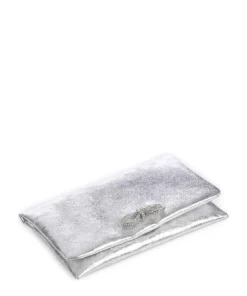 Mimosa Strass Clutch genarbtes Leder silber
