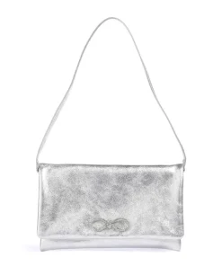 Mimosa Strass Schultertasche genarbtes Leder silber