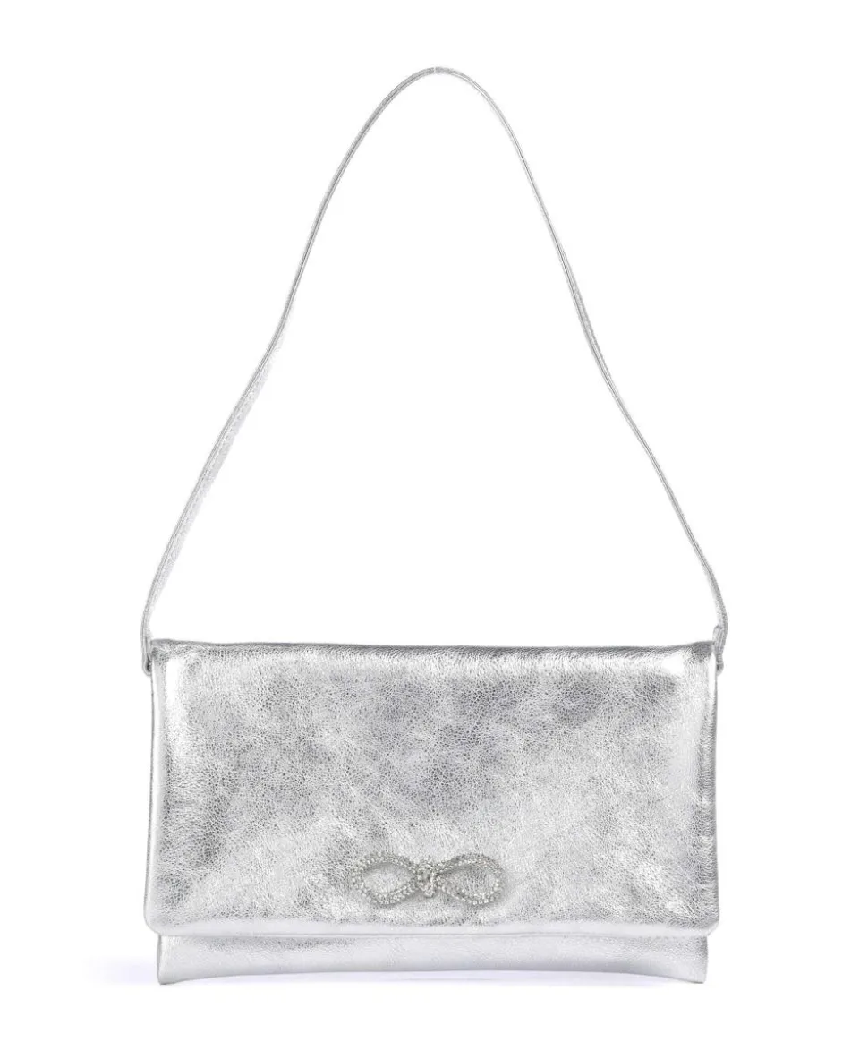 Mimosa Strass Schultertasche genarbtes Leder silber