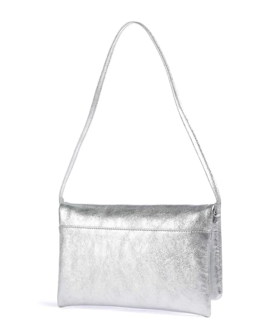 Mimosa Strass Schultertasche genarbtes Leder silber