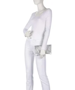 Mimosa Strass Schultertasche genarbtes Leder silber