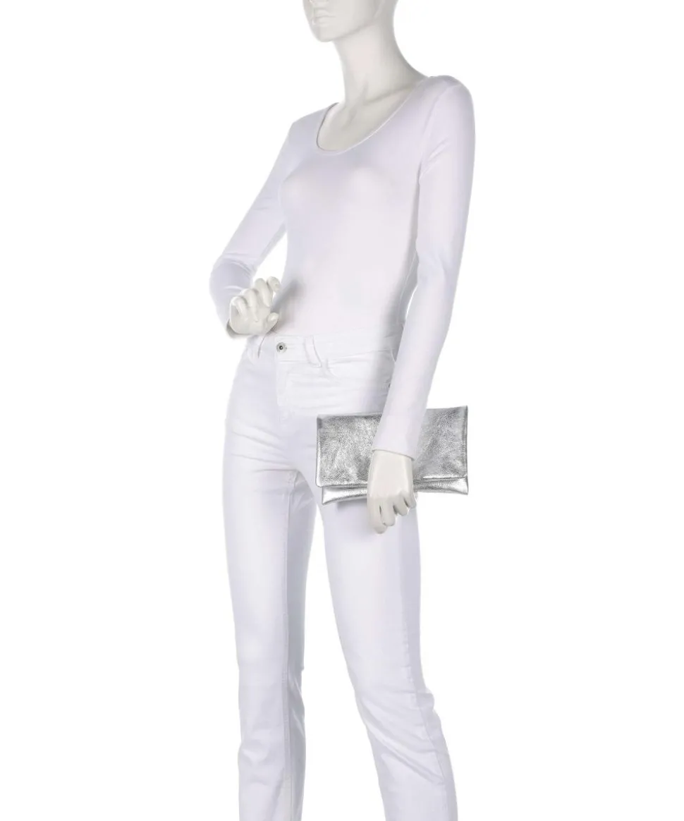 Mimosa Strass Schultertasche genarbtes Leder silber