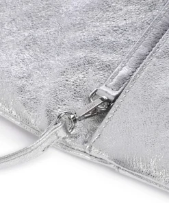 Mimosa Strass Schultertasche genarbtes Leder silber