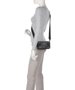 Mini Umhängetasche geprägtes Kalbsleder schwarz