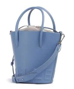 Myrtha Maxi Logo Bucket bag genarbtes Rindsleder blau