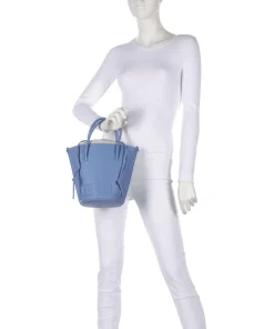 Myrtha Maxi Logo Bucket bag genarbtes Rindsleder blau
