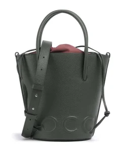 Myrtha Maxi Logo Bucket bag genarbtes Rindsleder graugrün