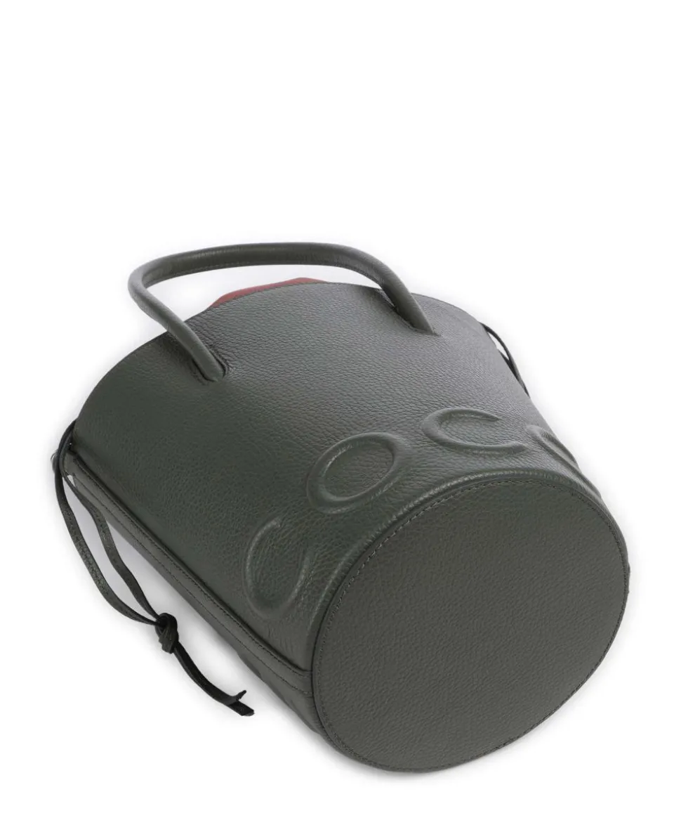 Myrtha Maxi Logo Bucket bag genarbtes Rindsleder graugrün