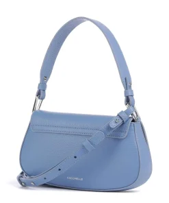 Myrtha Maxi Logo Schultertasche genarbtes Leder blau