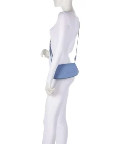 Myrtha Maxi Logo Schultertasche genarbtes Leder blau