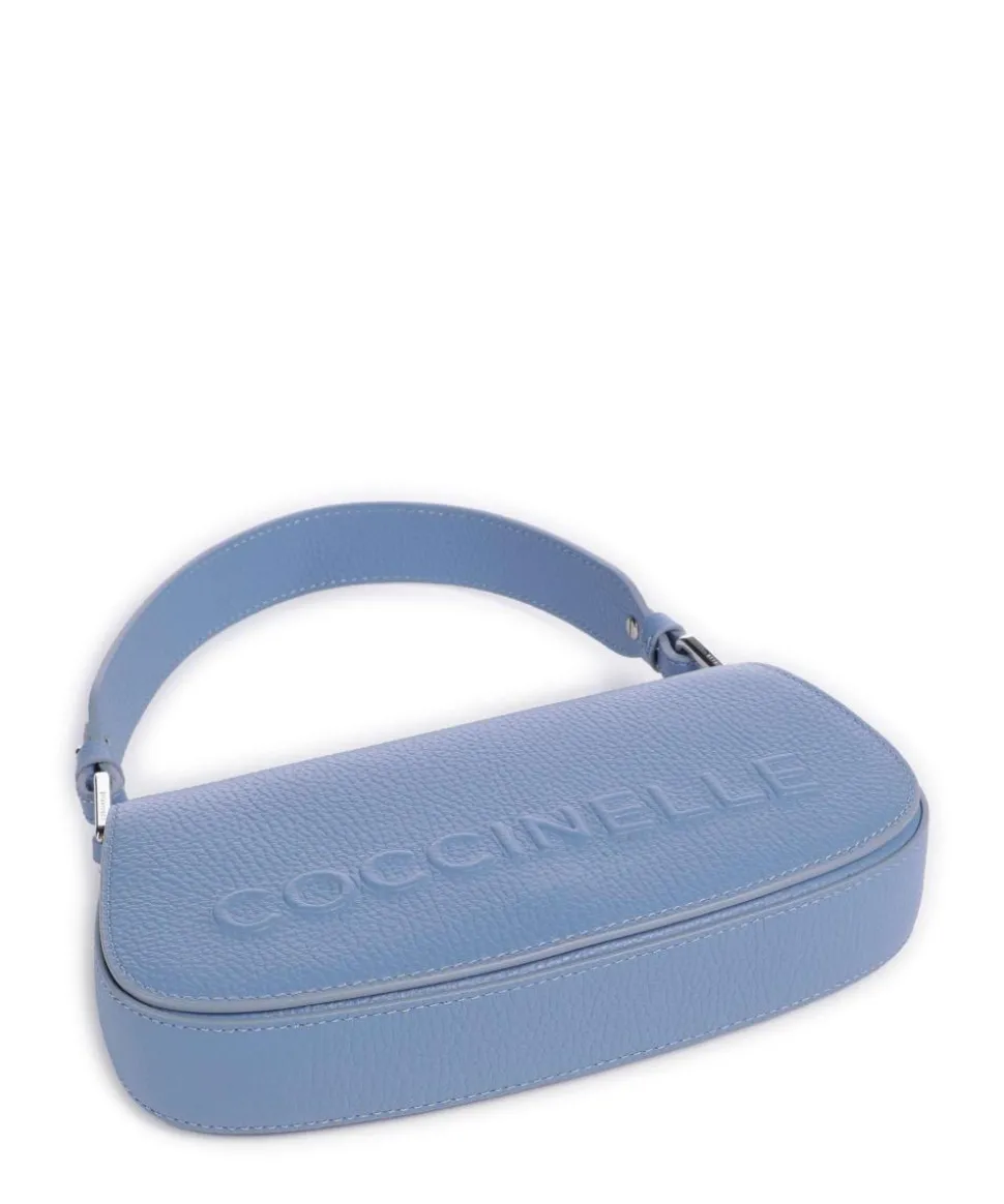 Myrtha Maxi Logo Schultertasche genarbtes Leder blau