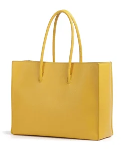 Myrtha Maxi Logo Shopper genarbtes Leder senfgelb