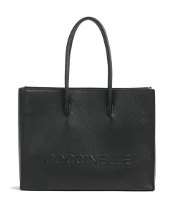 Myrtha Maxi Logo Shopper genarbtes Leder schwarz