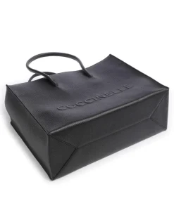 Myrtha Maxi Logo Shopper genarbtes Leder schwarz