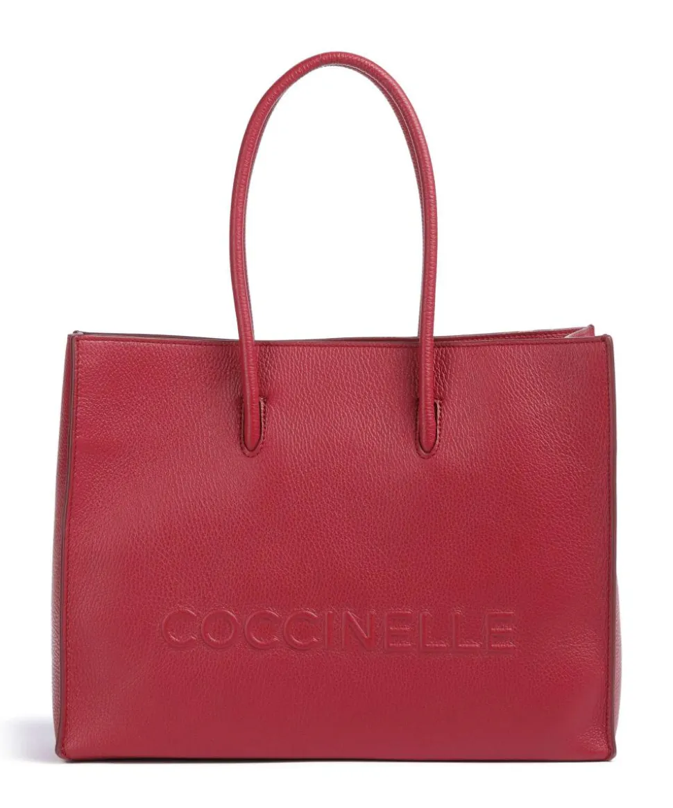 Myrtha Maxi Logo Shopper genarbtes Leder rot