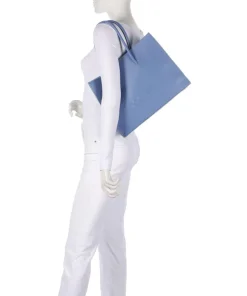 Myrtha Maxi Logo Shopper genarbtes Leder blau