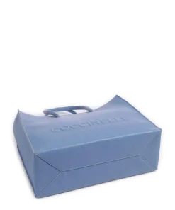 Myrtha Maxi Logo Shopper genarbtes Leder blau