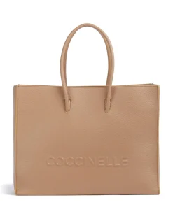 Myrtha Maxi Logo Shopper genarbtes Rindsleder hellbraun