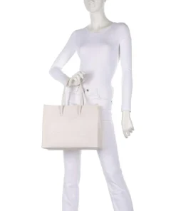 Myrtha Maxi Logo Shopper genarbtes Leder weiß