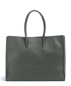 Myrtha Maxi Logo Shopper genarbtes Rindsleder graugrün