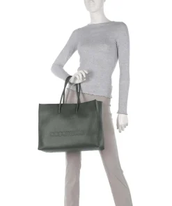 Myrtha Maxi Logo Shopper genarbtes Rindsleder graugrün