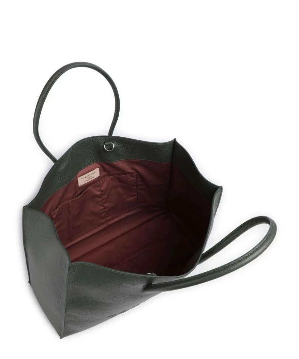 Myrtha Maxi Logo Shopper genarbtes Rindsleder graugrün