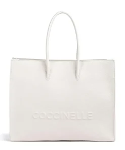 Myrtha Maxi Logo Shopper genarbtes Rindsleder weiß