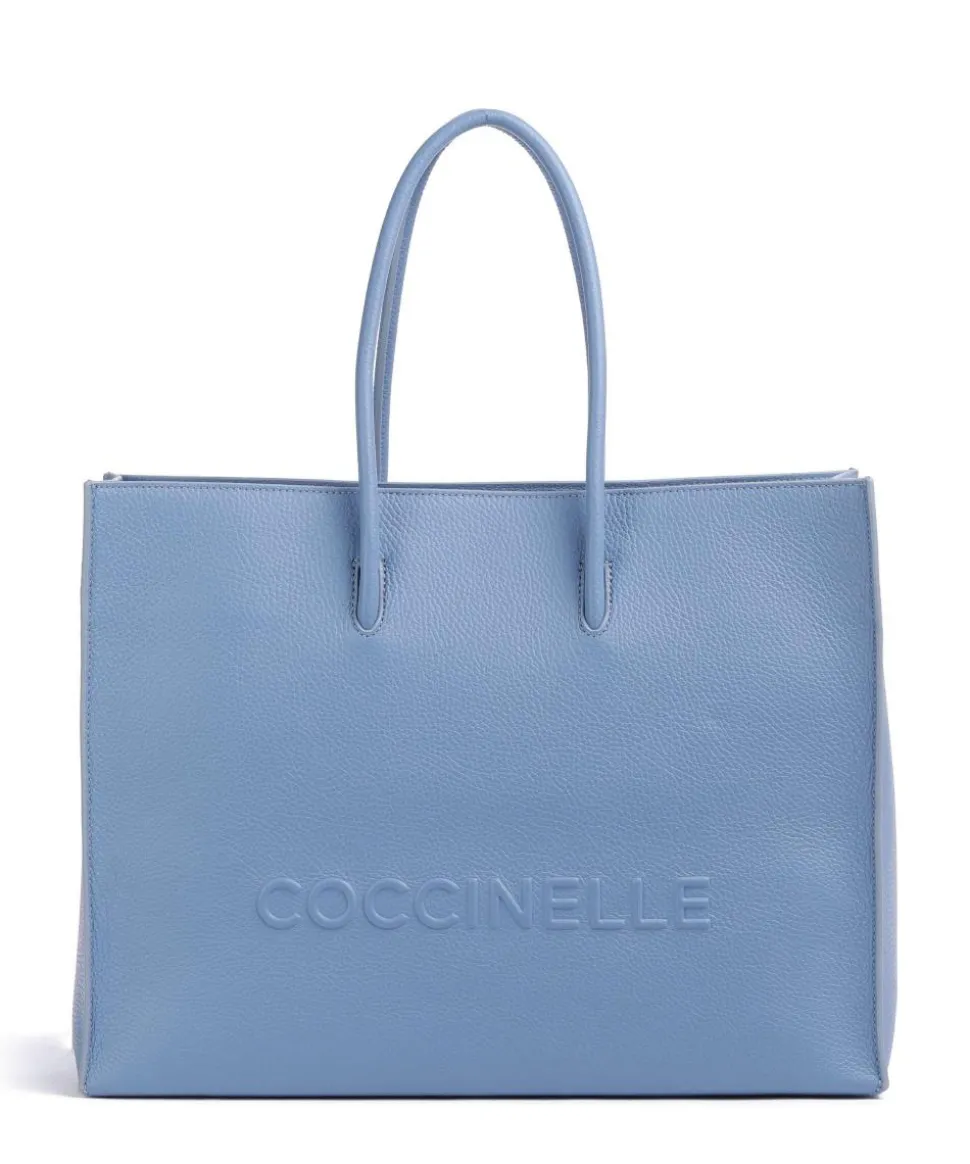 Myrtha Maxi Logo Shopper genarbtes Rindsleder blau