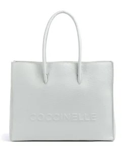 Myrtha Maxi Logo Shopper genarbtes Leder hellblau