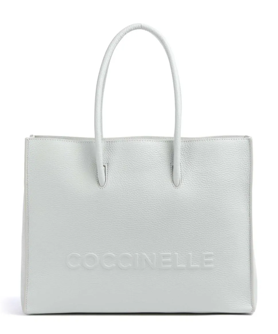 Myrtha Maxi Logo Shopper genarbtes Leder hellblau