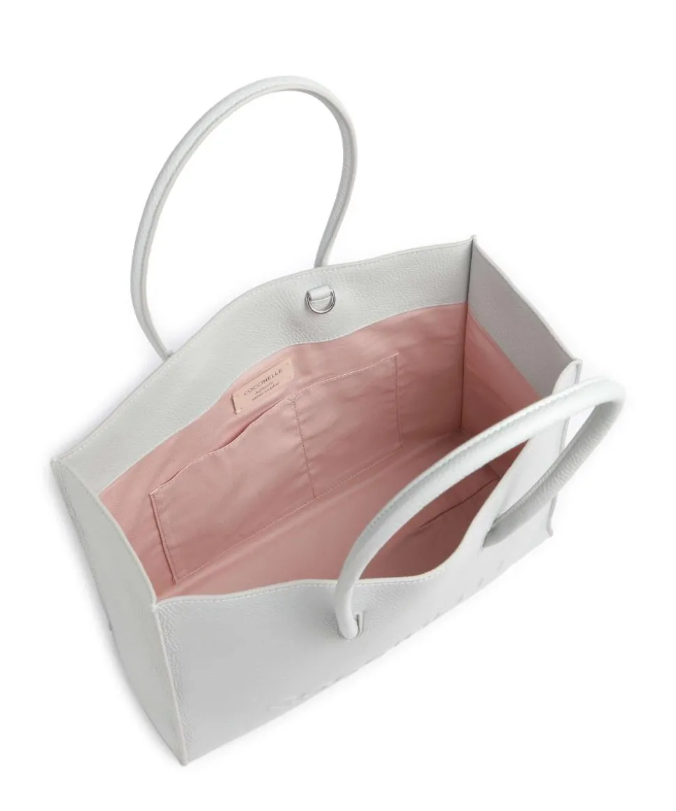 Myrtha Maxi Logo Shopper genarbtes Leder hellblau