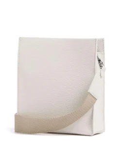 Myrtha Maxi Logo Umhängetasche genarbtes Leder weiß