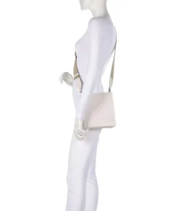 Myrtha Maxi Logo Umhängetasche genarbtes Leder weiß