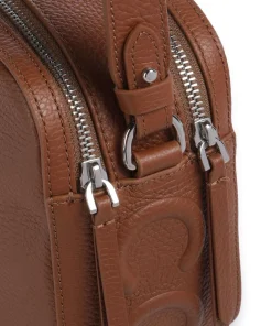 Myrtha Maxi Logo Umhängetasche genarbtes Rindsleder braun