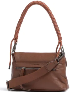 Nea Schultertasche genarbtes Leder braun