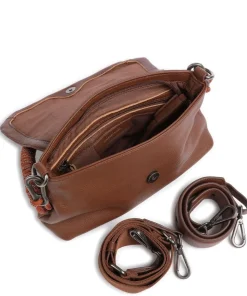 Nea Schultertasche genarbtes Leder braun