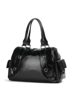 Nika Lack Distressed L Schultertasche fein genarbtes Rindsleder schwarz