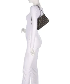 Noelle Q Logo Schultertasche Lederimitat dunkelbraun