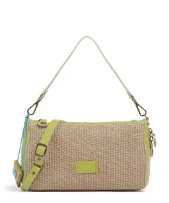 Oceania Pepita Schultertasche Bast, genarbtes Kalbsleder beige/grün